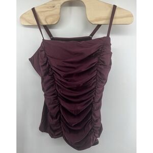 Cacique Swim Lightly Lined No Wire Tankini Top Burgundy Maroon Size 36 36W New